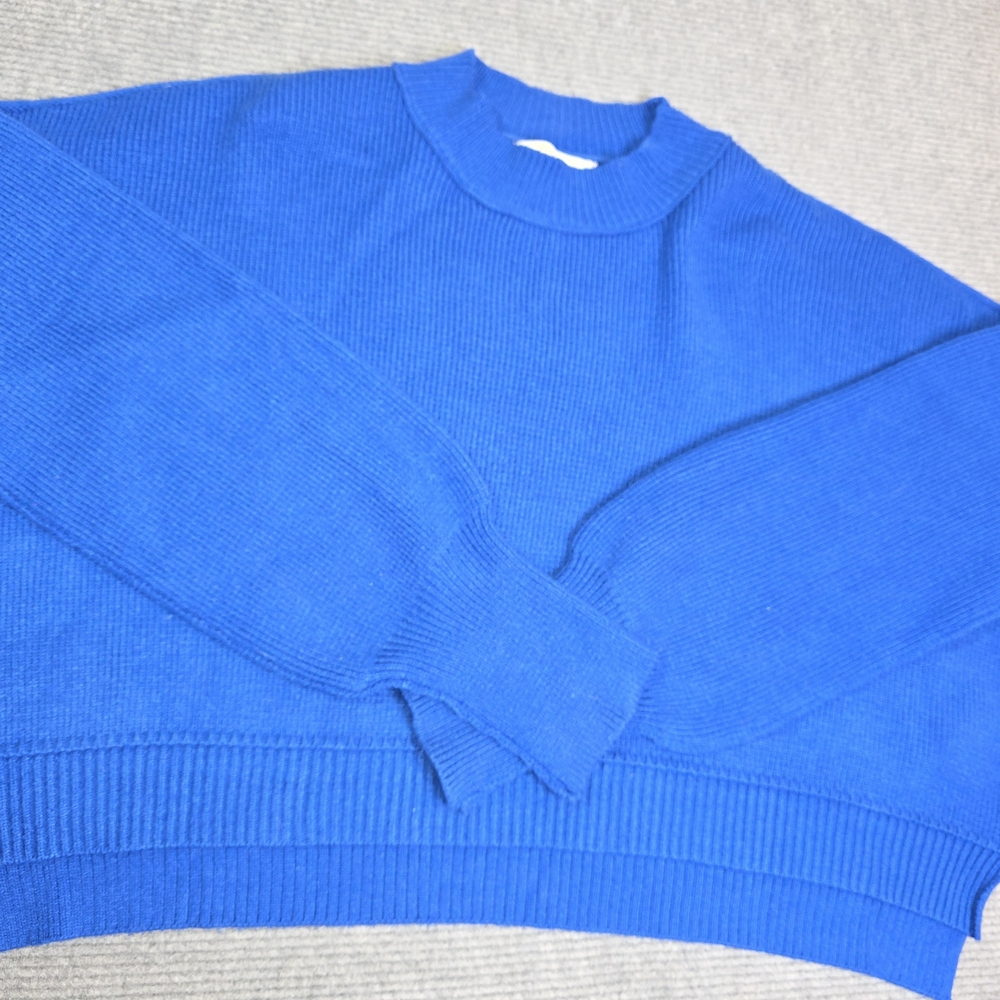 Qinsen Blue Thick Raw Hem Style Oversized Sweater